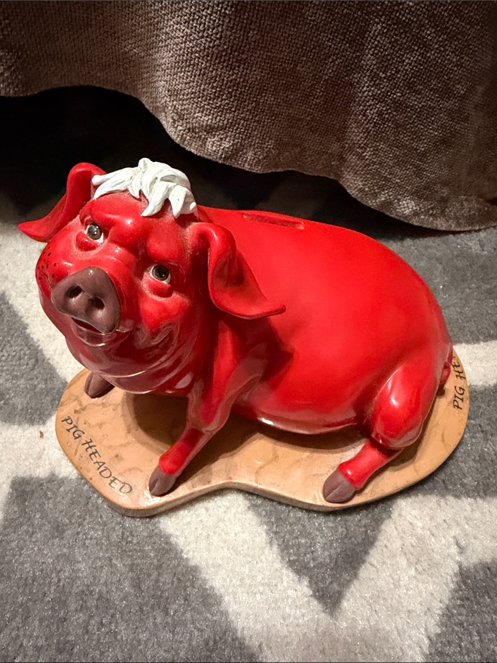 Vintage pig headed red ceramic piggy bank